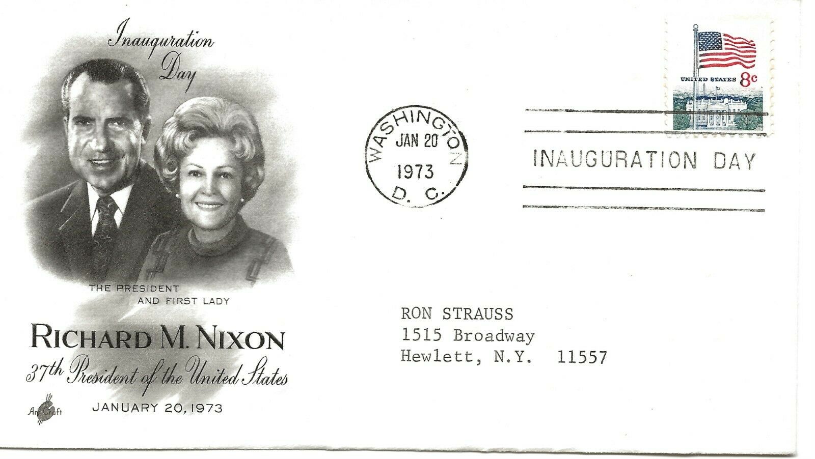 Inauguration Cover 1/20/73 Washington Single President Richard Nixon