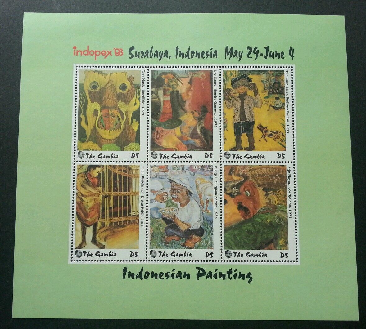 Gambia Indonesian Painting 1993 Art Culture (ms) Mnh Indopex '93 Expo