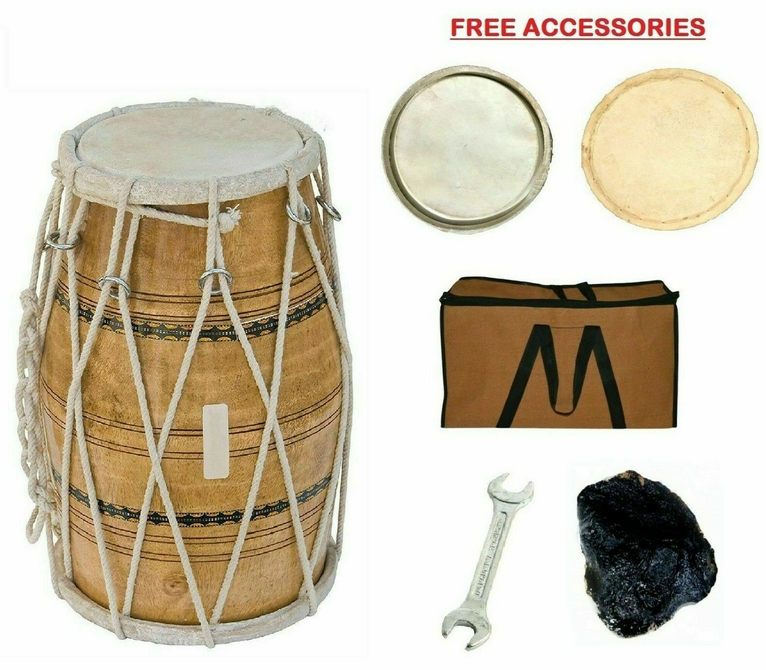 New Indian Folk Wedding-kirtan Dholak Traditional Musical Instrument  With Cover