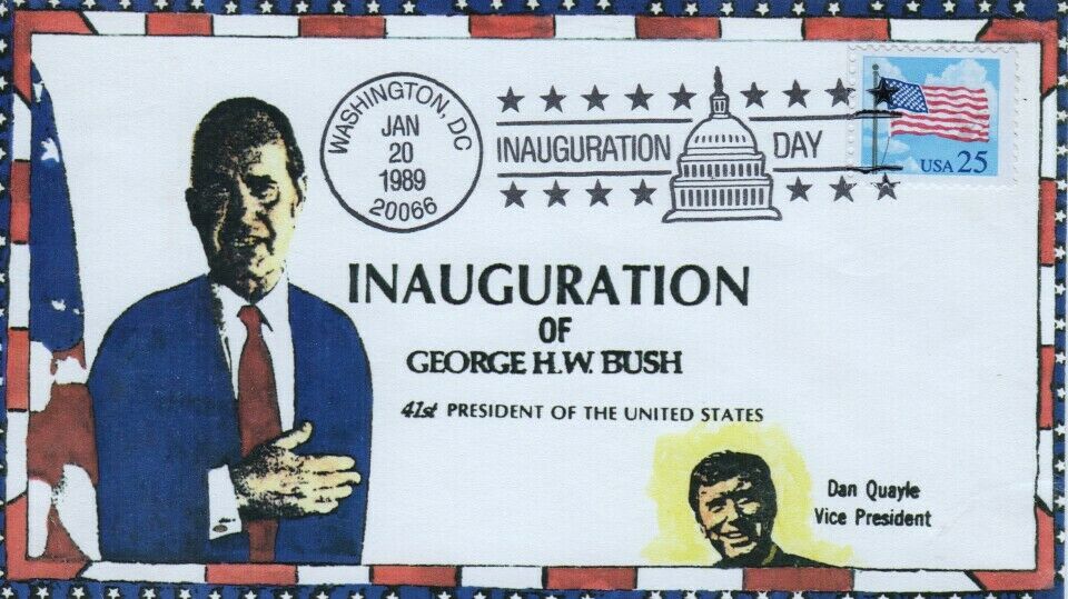 George H.w. Bush Inauguration 1989  - Colortone Label Cachet
