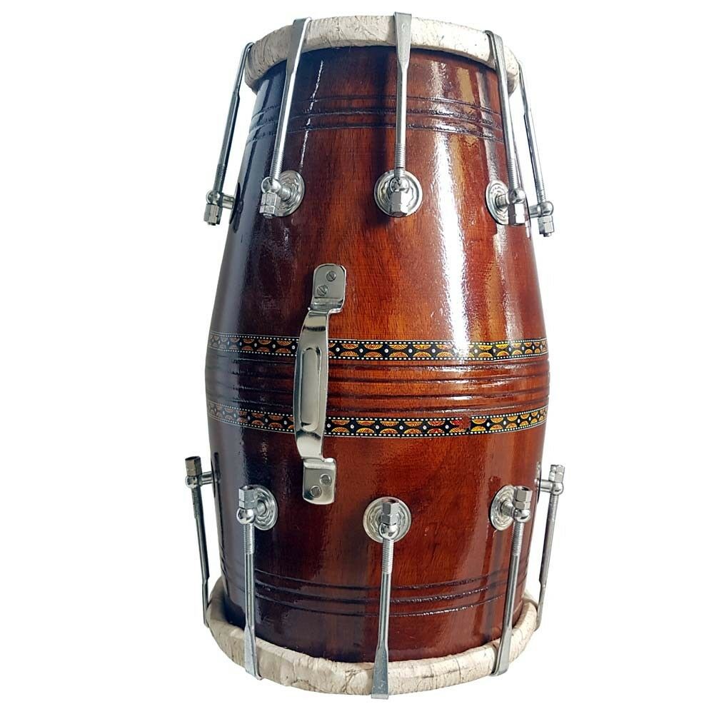 Dhol Dholak 17" To 19" Bolt Tuned Drum Made Of Sheesham Wood + Key Chu_0dex2