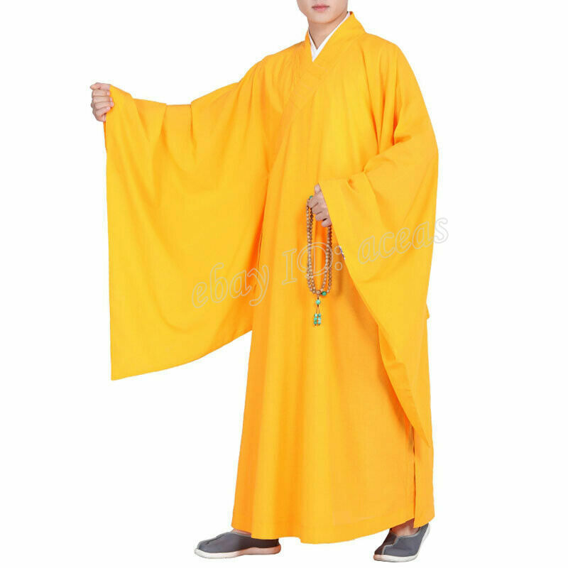 Men Buddhist Shaolin Monk Robe Kung Fu Uniform Long Gown Martial Arts Loose Soft