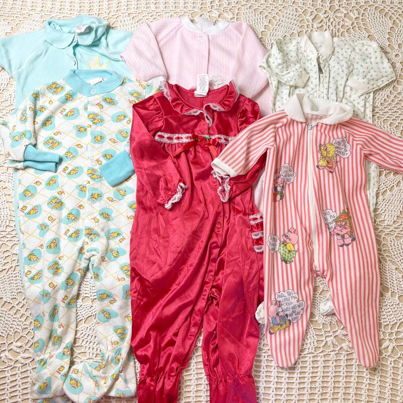 Lot Of 6 Vintage Infant Sleepers 0-12 Months