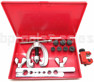 New Double Flaring Tool Kit W/ Mini Tubing Cutter Brake Air Water Gas Plumbing