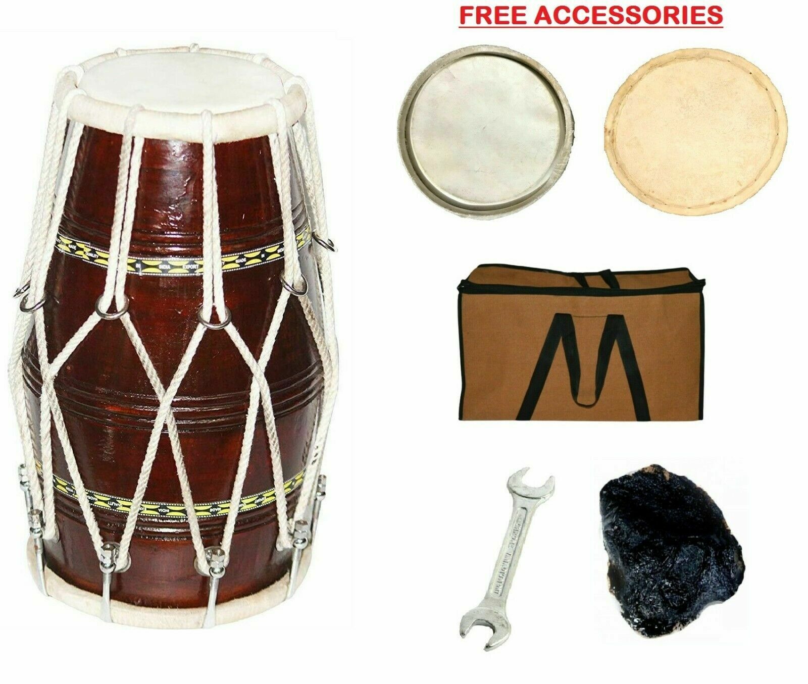 Musical Rope Dholak Mango Wood Indian Traditional Musical Instrument With Cover