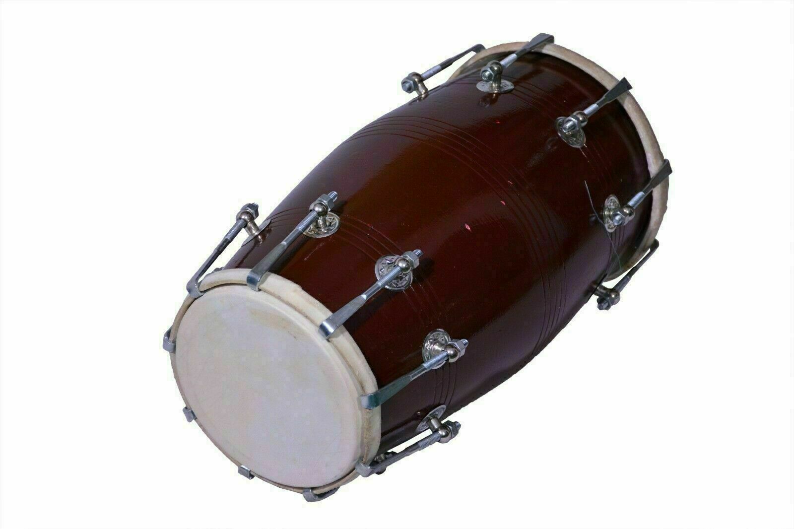Handmade Wood Dholak Indian Folk Musical Instrument Drum Dark Color With Cover