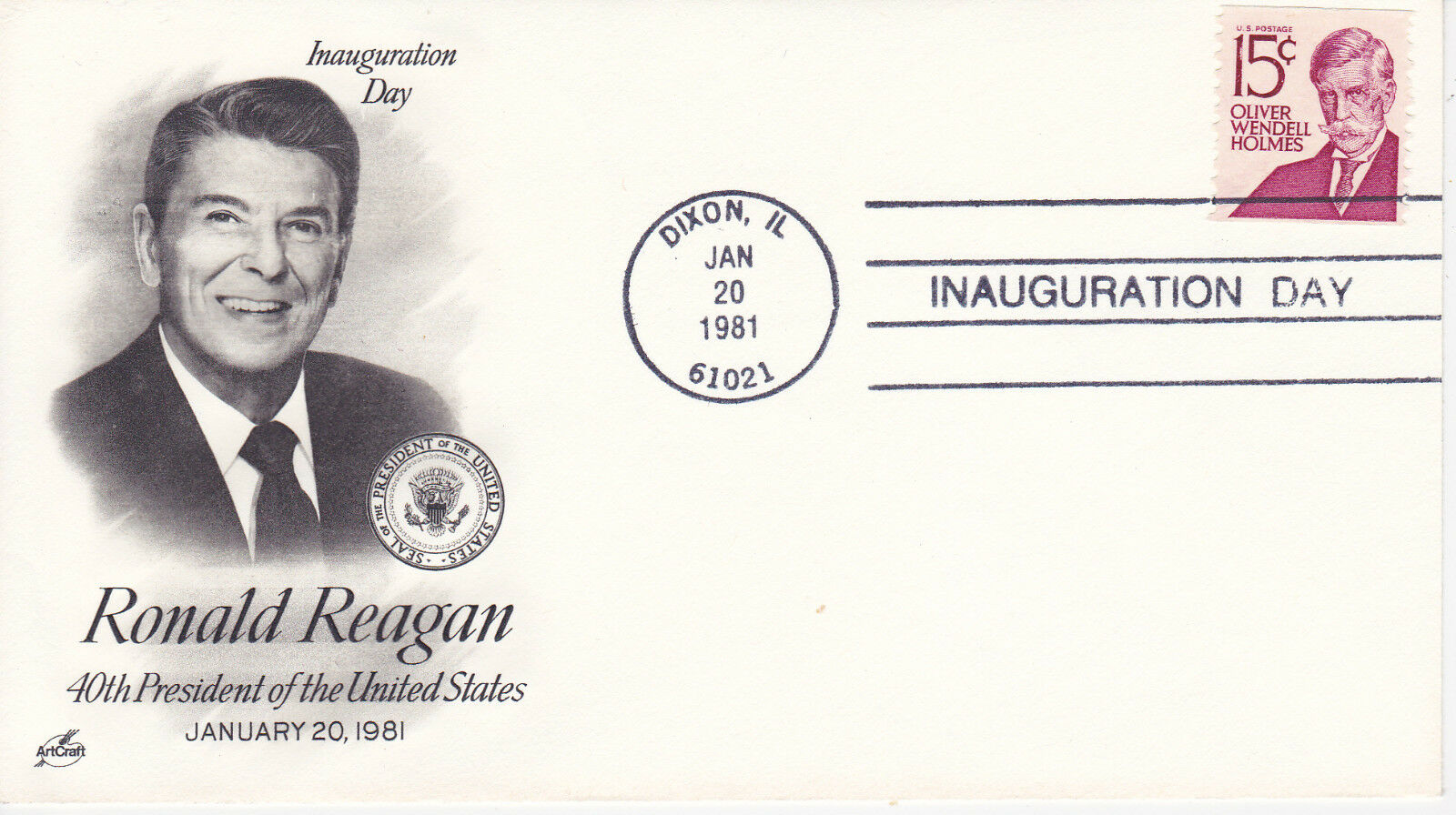 1981 Artcraft Inauguration Event Cover- Ronald Reagan Dixon, Il Cancel President