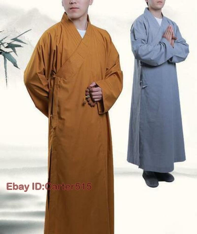 Cotton Shaolin Buddhist Monk Dress Meditation Long Robe Gown Kung Fu Suit Temple