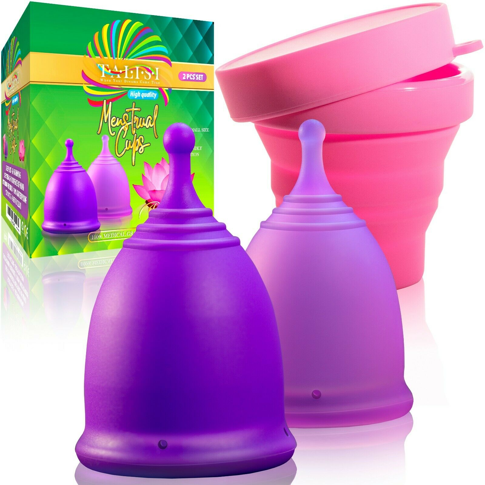 Talisi Soft Feminine Menstrual Cups Set Large Small & Period Sterilizer Copa Kit