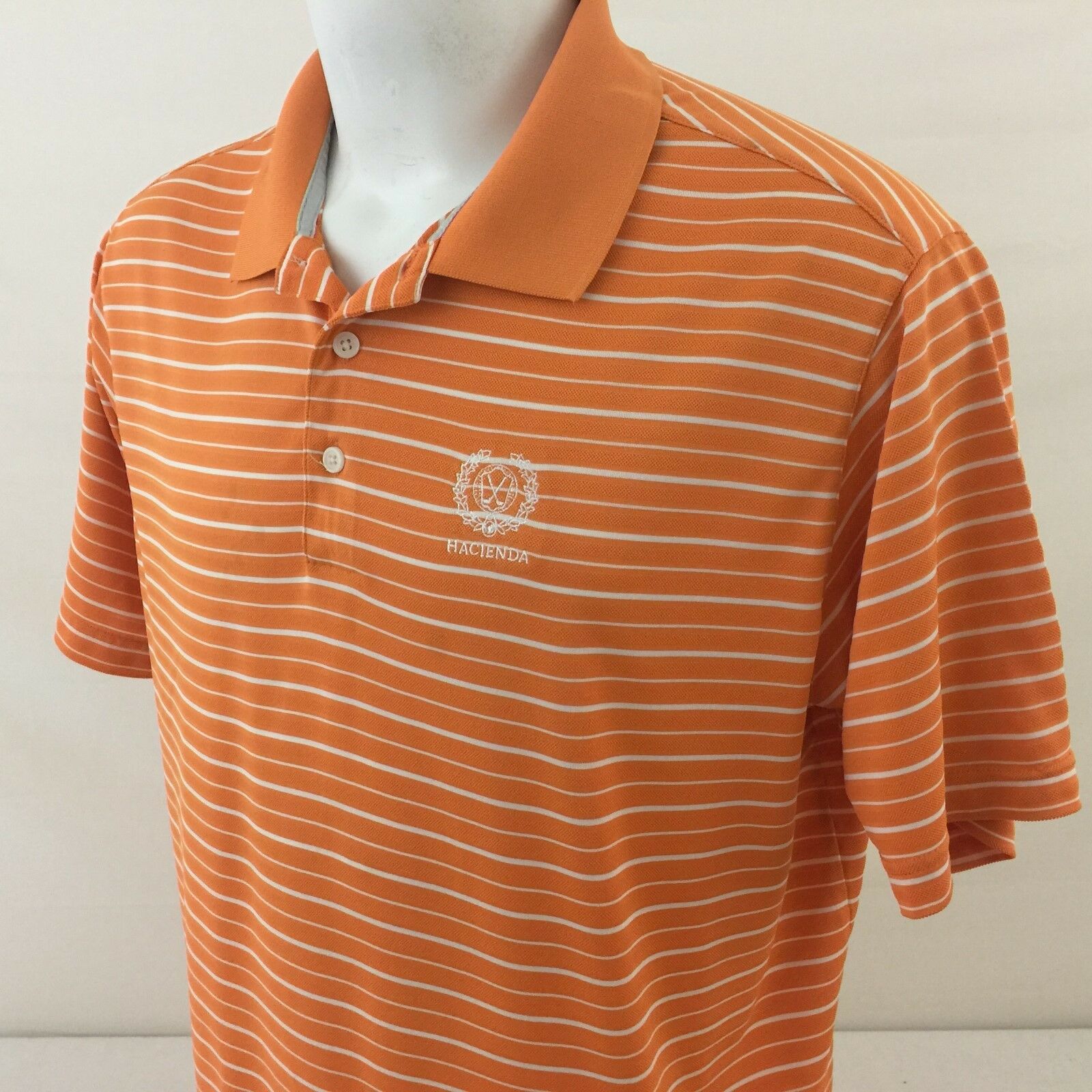 Hacienda Country Club Men's Golf Polo Shirt Large Adidas Climalite Orange Stripe