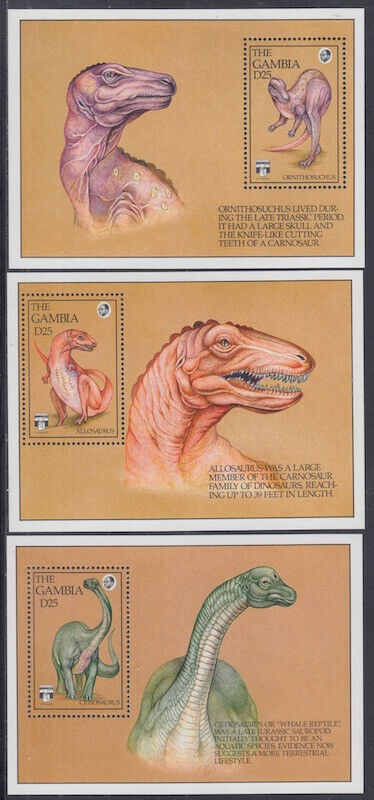 Gambia Sc# 1291-2a Cpl Mnh Set Of 3 Dinosaurs Souvenir Sheets