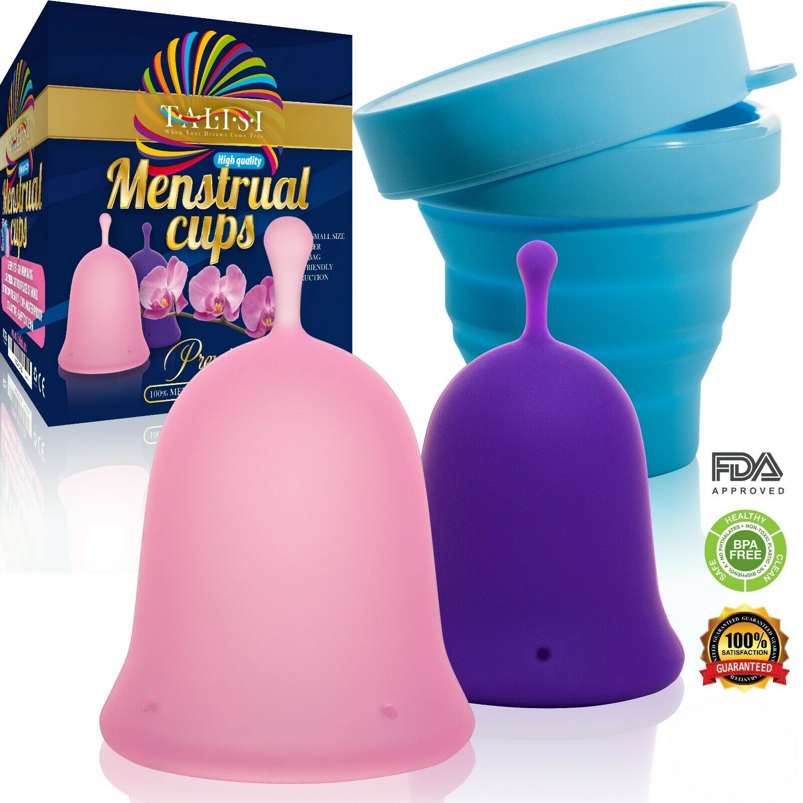 Talisi Menstrual Cups & Feminine Silicone Sterilizer Copa Period Large Small Set