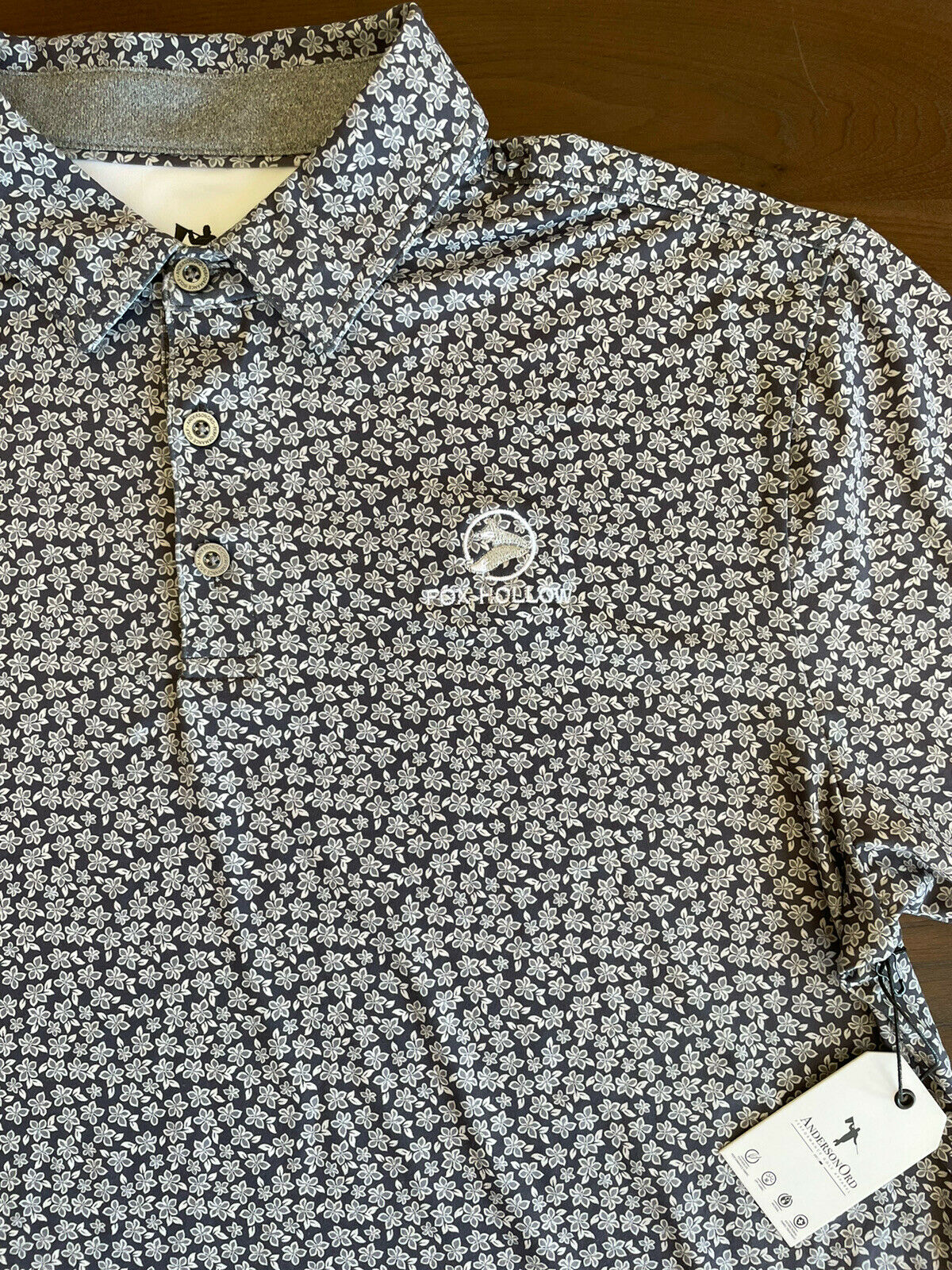 Anderson Ord Grey Floral Polo Golf Men’s Size M Fox Hollow Nwt