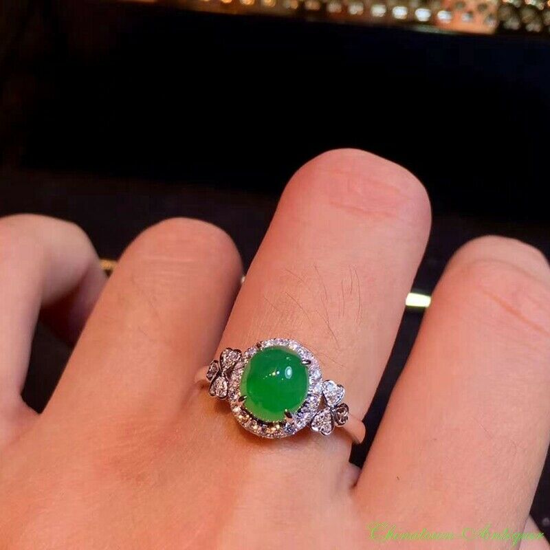 Burma Certified Grade A Natural Ice Yang Green Jadeite Finger Ring 18k Gold#2361
