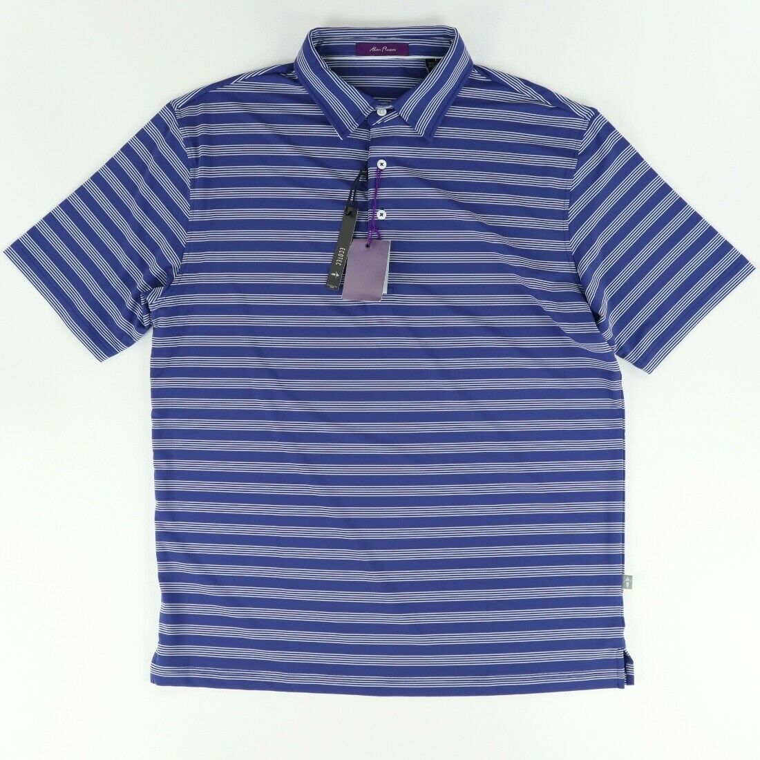 Alan Flusser Ecotec Stretch Polyester Striped Golf Polo Shirt Indigo Men's L