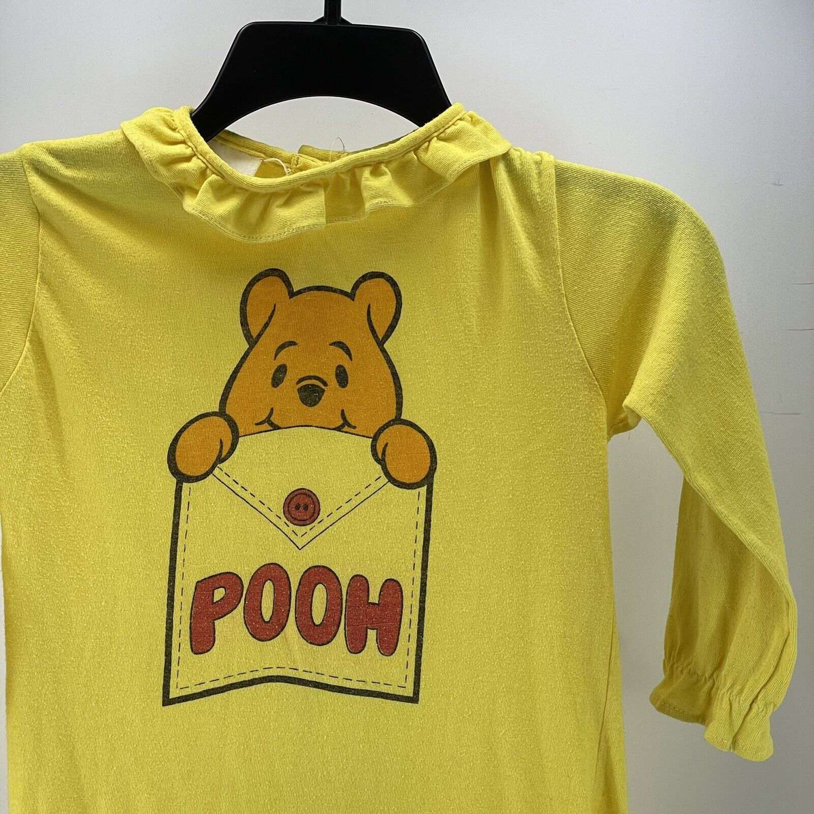 Girls Winnie The Pooh Yellow Long Sleeve Polyester Ruffle Trim Nightgown 5 6 7